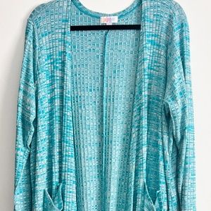 LuLaRoe Sarah Duster Cardigan - Ribbed/Striped Turquoise